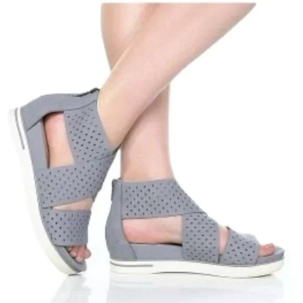 Eileen Fisher Sport Platform Perforated Leather Criss Cross Sandal In Pale Sky 7